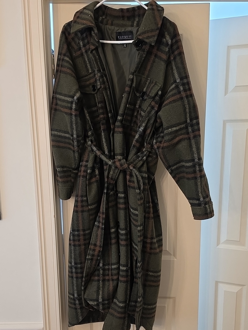 Eloquii Olive Plaid Belted Trench Coat